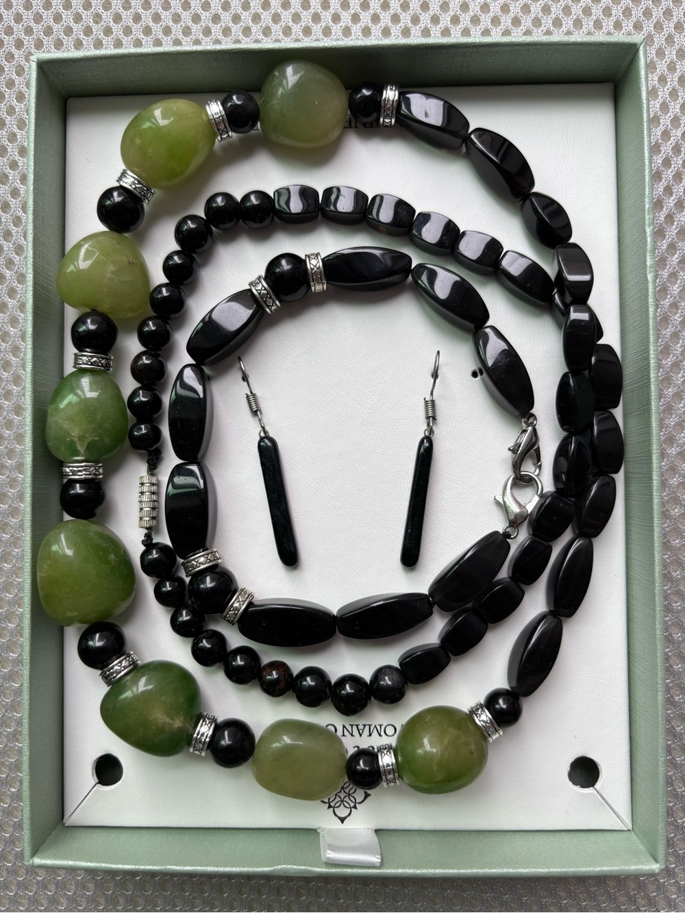 Handmade Agate and Aventurine Beaded Necklace, Earrings and Bracelet Jewelry Set